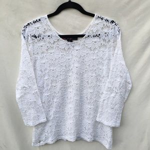 Peck & Peck White Knit Lace Top
